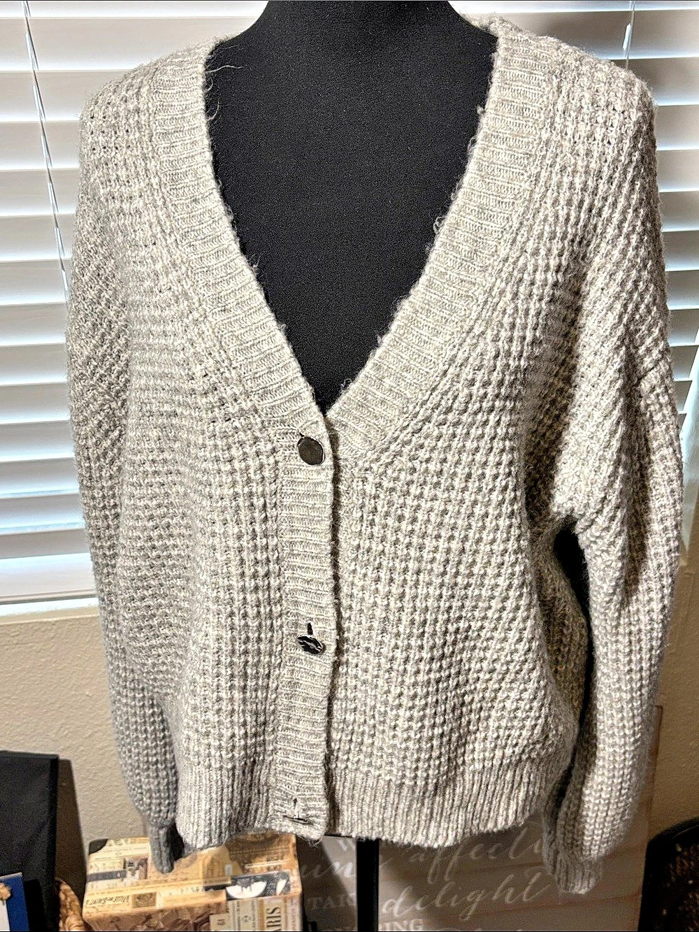 Joe's Jeans Elliot Waffle Knit Cropped Cardigan Sweater Heather Grey